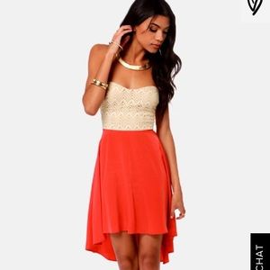 Lulus high low strapless dress with crochet detail